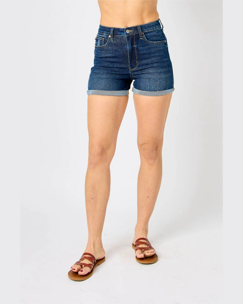 Tummy Control Denim Shorts-shorts-Judy Blue-Dark Wash-Small-kidtasticsgymnastics