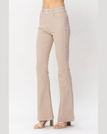 HW Garment Dyed Control Top Double W/B Flare Jean-Jeans-Judy Blue-1(25)-Khaki-kidtasticsgymnastics