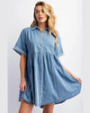 Mini Denim Shirt Dress-Dresses-Easel-Small-Washed Denim-kidtasticsgymnastics