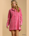 Denim Dress with Unfinished Hem-Dresses-Umgee-Small-Hot Pink-kidtasticsgymnastics