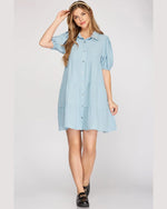 Puff Sleeve Tiered Shirt Dress-Dresses-She + Sky-Small-Lt. Blue-kidtasticsgymnastics