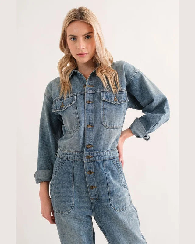 Rumi Denim Jumpsuit-Jumpsuits & Rompers-Aaron & Amber-Small-Denim-kidtasticsgymnastics