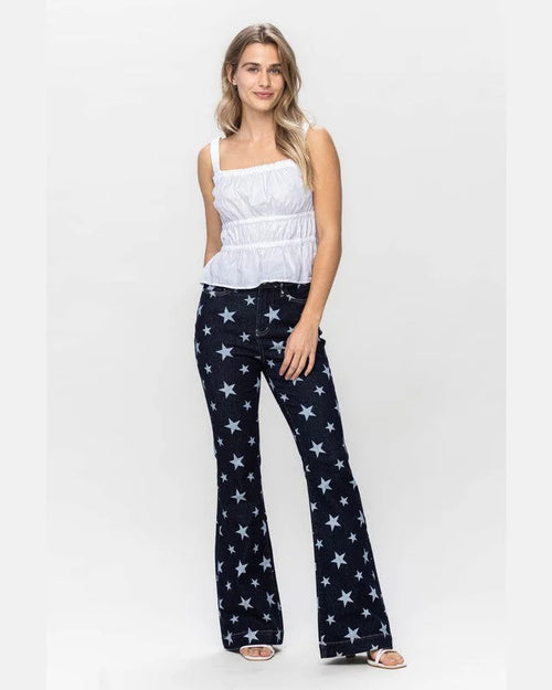 High Waist All Over Star Print Flare-Jeans-Judy Blue-0 (24)-kidtasticsgymnastics