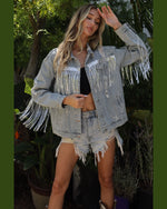 Star Distressed Fringe Denim Jacket-Coats & Jackets-Blue Buttercup-Small-Denim Blue-kidtasticsgymnastics