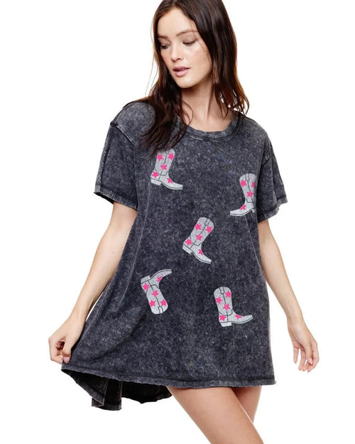 Metallic Cowboy Boots Graphic Tunic Top-Shirts & Tops-Zutter-S/M-Black-kidtasticsgymnastics