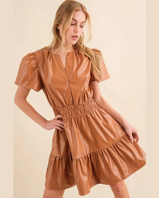 Faux Leather Dress-Dresses-and the why-Small-Brown-kidtasticsgymnastics