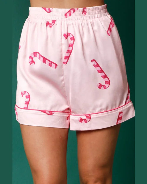 Candy Cane Pattern Satin PJ Shorts-shorts-Peach Love California-Small-Light Pink-kidtasticsgymnastics