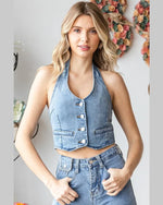 Denim Halter Vest-Vests-Veveret-Light Wash-Small-kidtasticsgymnastics