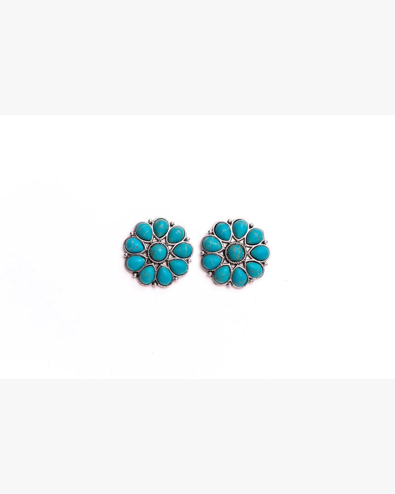 Turquoise Stud Flower Earrings-Earrings-West & Co-kidtasticsgymnastics