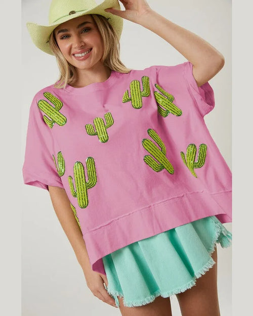 Cactus Sequins Top-Shirts & Tops-Peach Love California-Small-Magenta-kidtasticsgymnastics