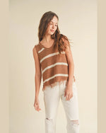 Striped Sweater Tank With Fringe-tank top-Wishlist-Small-Hazelnut/Cream-kidtasticsgymnastics