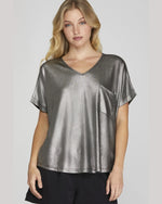 Drop Shoulder V-Neck Metallic Knit Top-Shirts & Tops-She+Sky-Small-Black-kidtasticsgymnastics