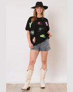 Cowboy Hats Sequins Top-Shirts & Tops-Fantastic Fawn-Black-Small-kidtasticsgymnastics