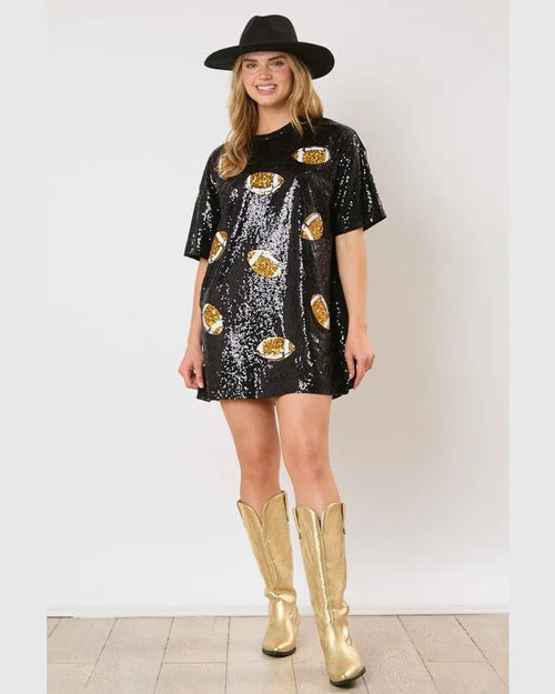 All Over Football Sequin Dress-Dresses-Fantastic Fawn-Black-Small-kidtasticsgymnastics