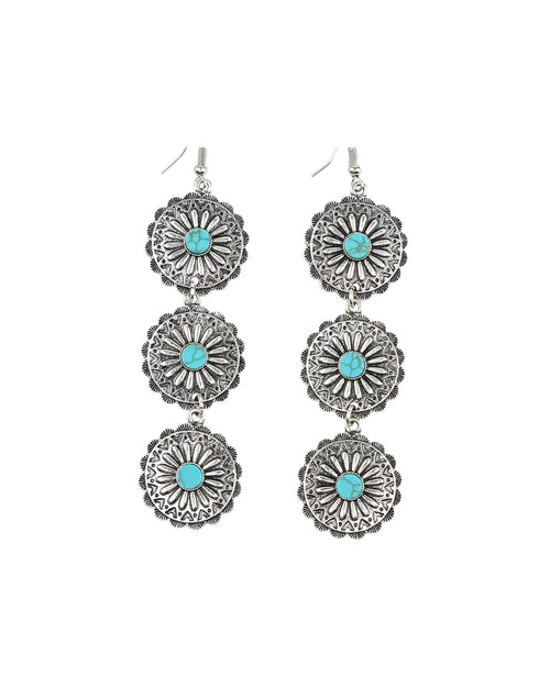 3 Drop Concho Turquoise Earrings-Earrings-West & Co-kidtasticsgymnastics