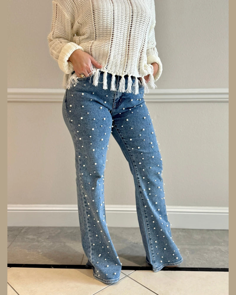 High Rise Wide Leg Pearl Jeans-Jeans-MICA Denim-24-kidtasticsgymnastics