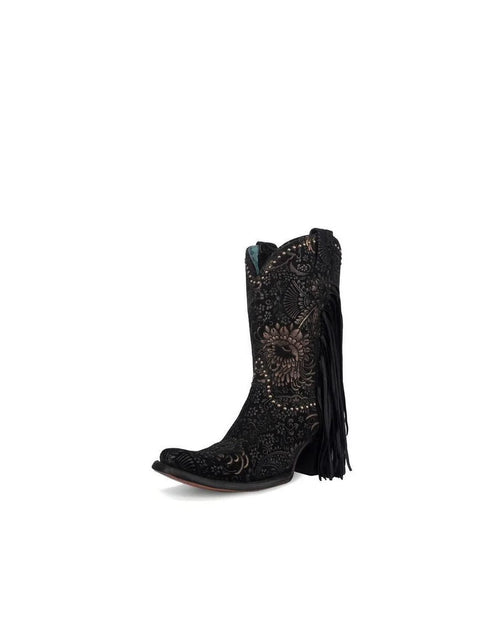 Black And Gold Floral Suede Boot-Boots-Corral Boots-7-kidtasticsgymnastics