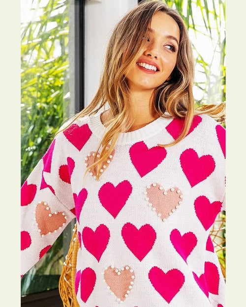 Hearts and Pearls Sweater-Sweaters-BiBi-Small-Fuchsia/Blush Multi-kidtasticsgymnastics