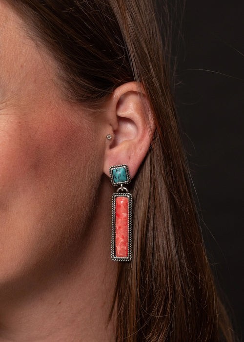 Turquoise/Coral Bar Earring-Earrings-West & Co-kidtasticsgymnastics