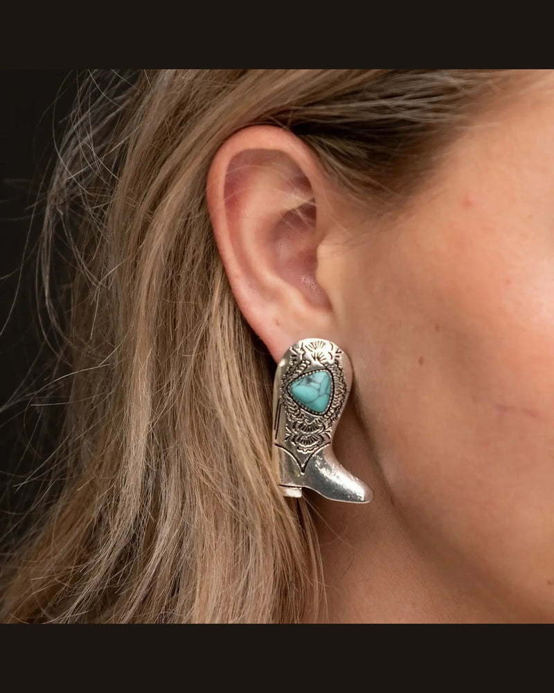 Silver Boot Earrings-Earrings-West & Co-Turquoise-kidtasticsgymnastics