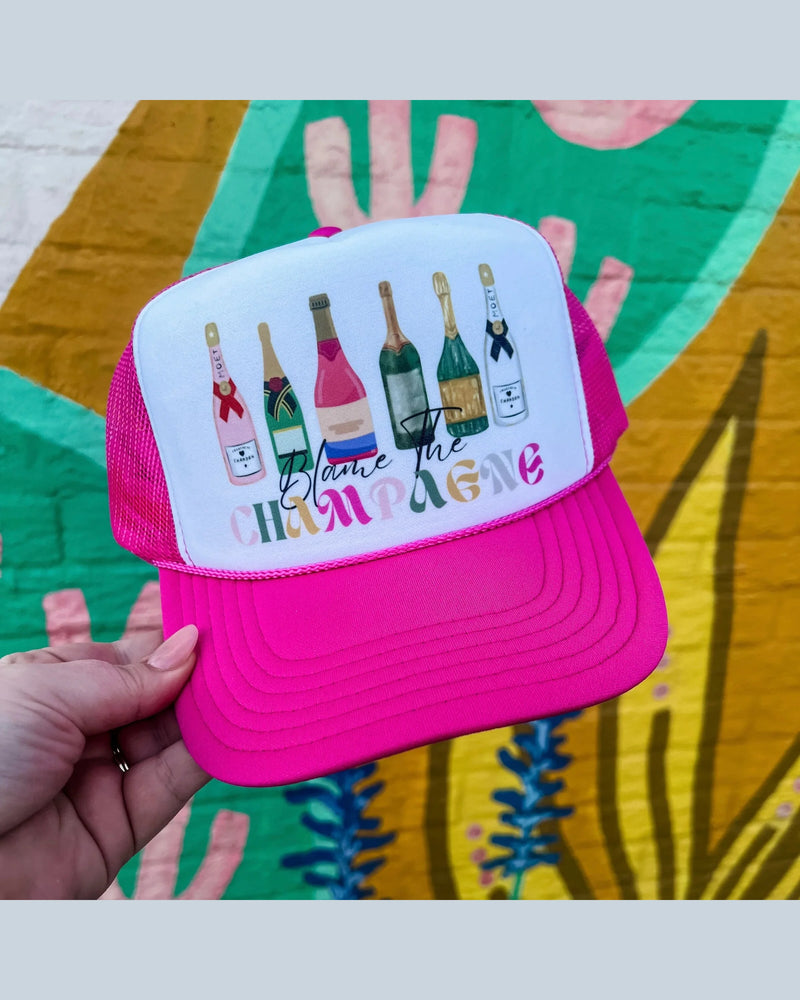 Blame The Champagne Trucker Cap-hat-Turquoise and Tequila-kidtasticsgymnastics