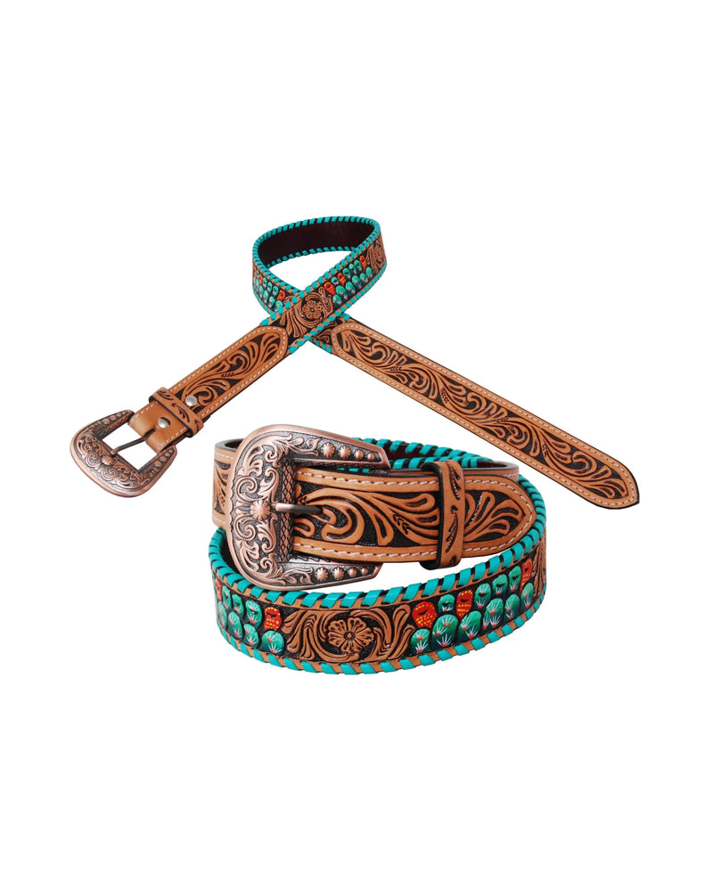 Painted Cactus Tooled Belt-belts-Rafter T Ranch Company-SM-32"-kidtasticsgymnastics