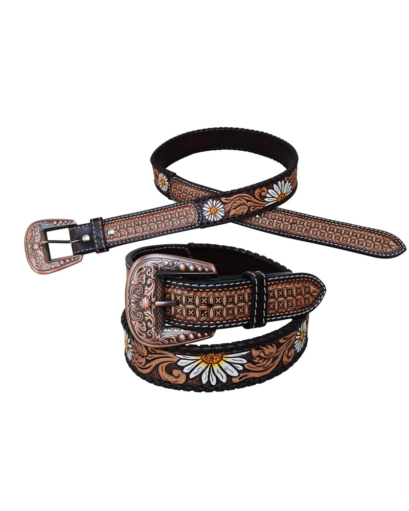 Painted Daisy Tooled Belt-belts-Rafter T Ranch Company-SM-32"-kidtasticsgymnastics