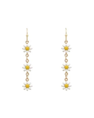 Flower and Gold Chain Earrings-Earrings-What's Hot Jewelry-White-kidtasticsgymnastics