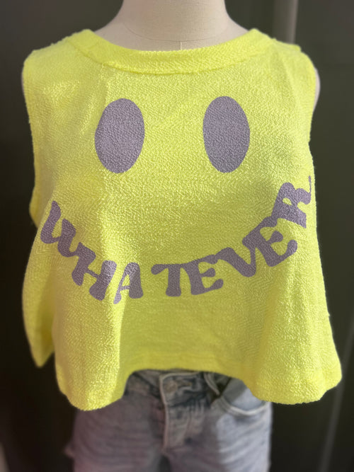 Smile Whatever Cropped Tank-Tops-Bucketlist-Neon Yellow-Small-kidtasticsgymnastics