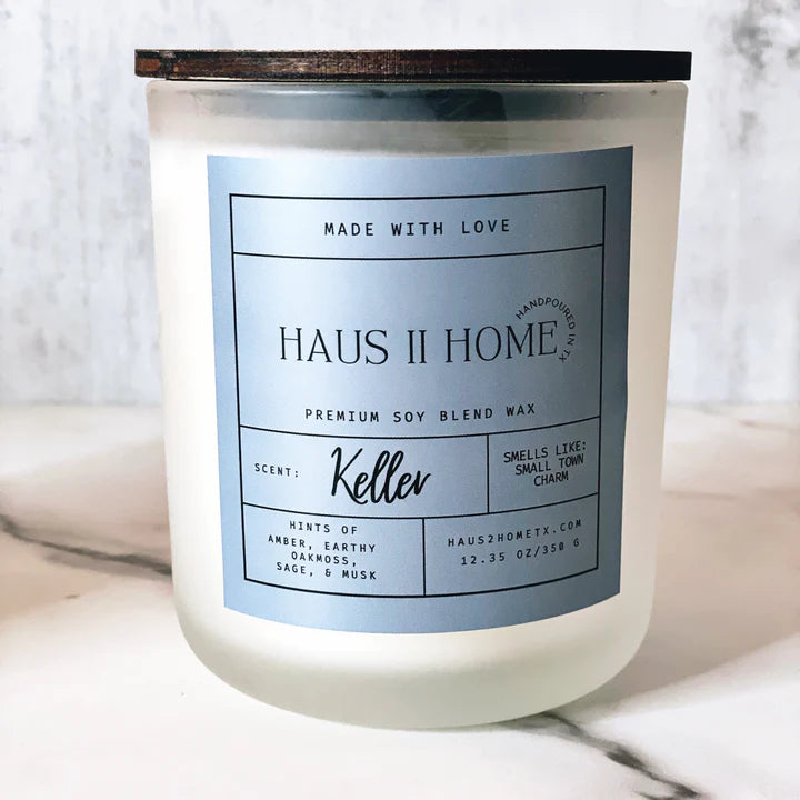 Keller Large Double Wick Frosted Candle-Candles-Haus2HomeTX-kidtasticsgymnastics