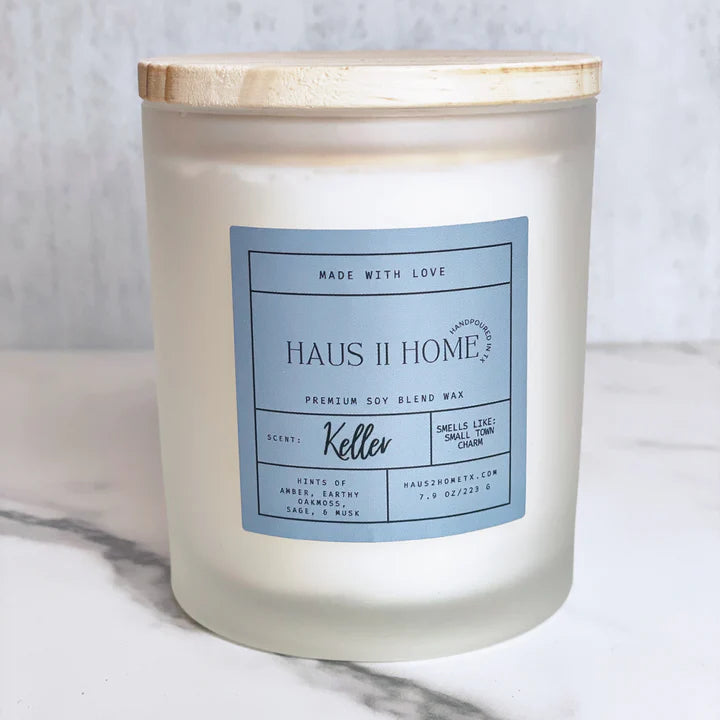 Keller Medium Frosted Candle-Candles-Haus2HomeTX-kidtasticsgymnastics