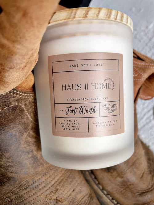 Fort Worth Medium Frosted Candle-Candles-Haus2HomeTX-kidtasticsgymnastics