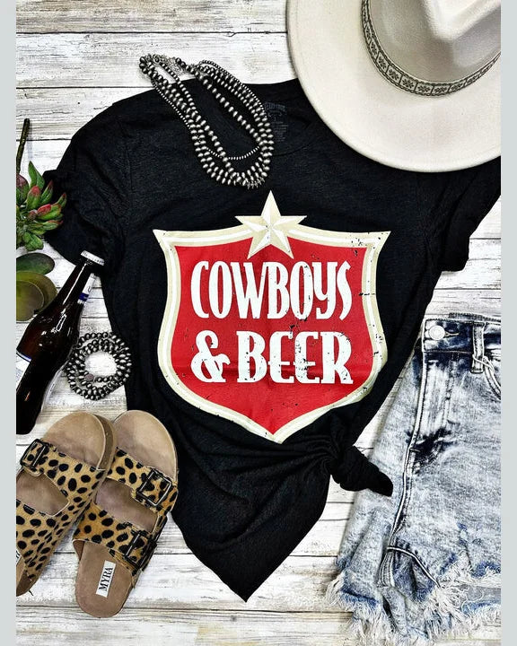 Cowboys & Beer Tee-Shirts & Tops-Texas True Threads-Small-Black-kidtasticsgymnastics