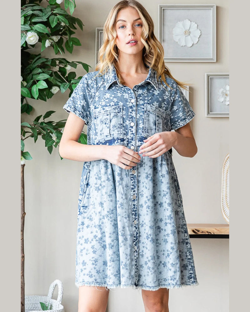 Washed Button Front Tunic Shirt Dress-Dresses-Oli & Hali-Small-Denim Blue-kidtasticsgymnastics