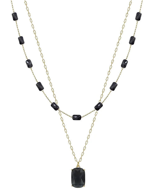 Black Square Beaded Layer Necklace-Necklaces-What's Hot Jewelry-kidtasticsgymnastics