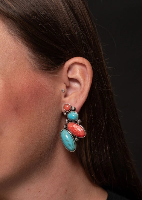 Turquoise/Coral Post Earrings-Earrings-West & Co-kidtasticsgymnastics