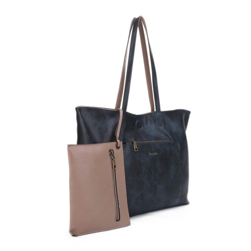 Julie Reversible Tote-Bag and Purses-Liz Soto Handbags-Indigo/Tan-kidtasticsgymnastics