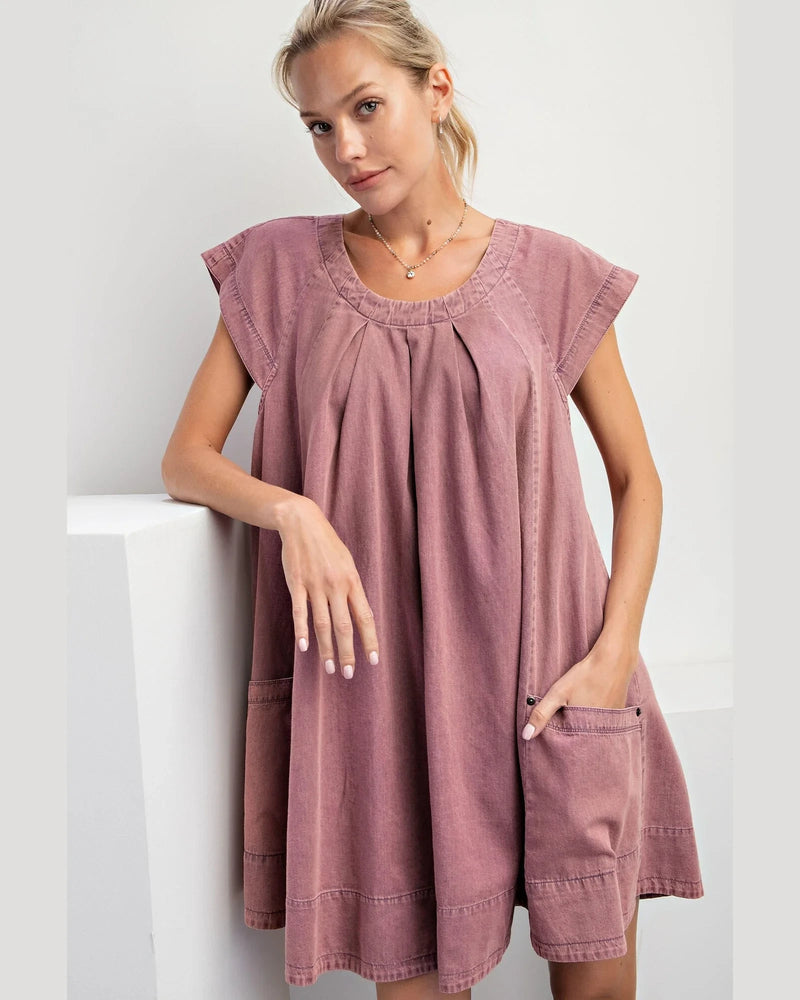 Stone Washed Denim Swing Dress-Dresses-Easel-Small-Mauve-kidtasticsgymnastics